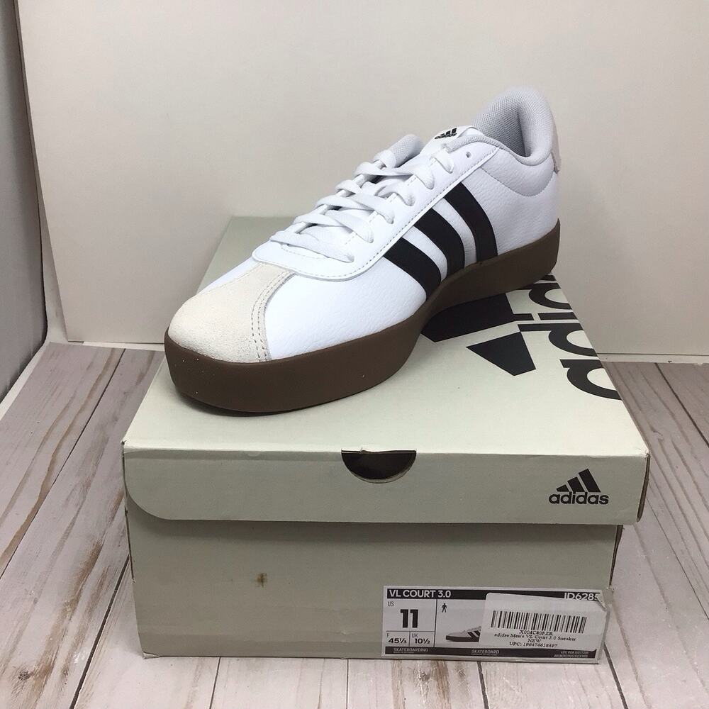 Adidas VL Court 3.0 Mens Leather Skateboard Sneakers White Black Grey Size 11